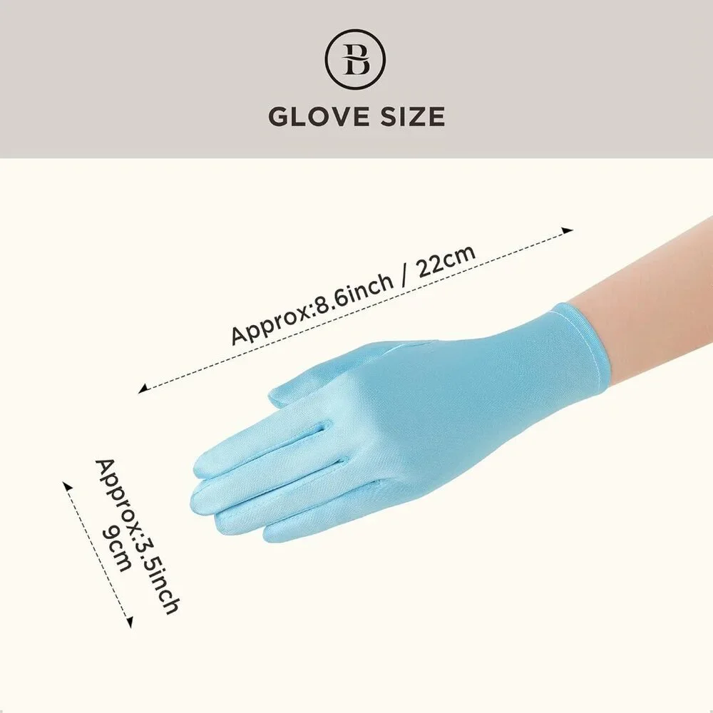 Women's Baby Blue Satin Silk Gloves Banquet Wedding Party Costume Accessories